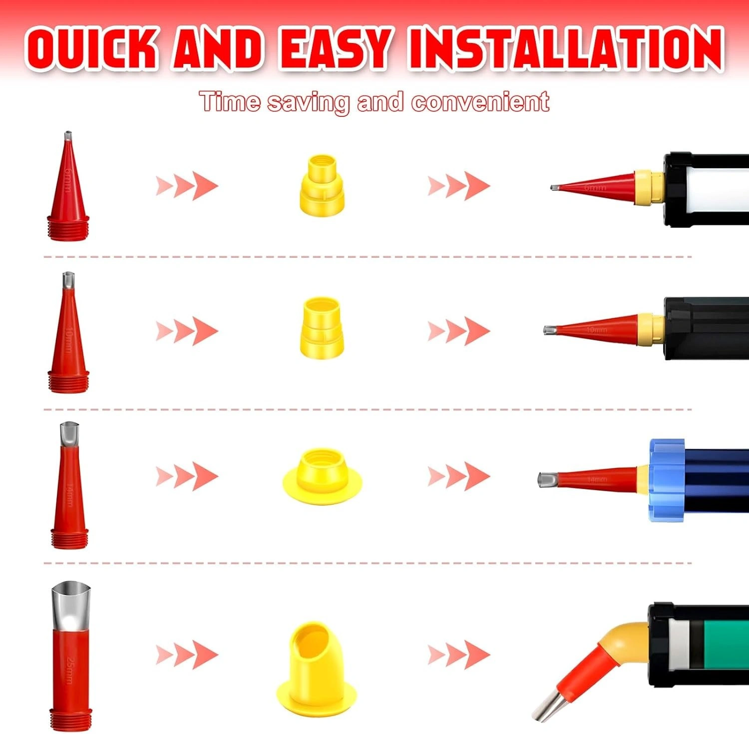30 Pack Stainless Steel Sealant Nozzles for Silicone Adhesive Gun - Precision Dosing Tips for Caulking & Gluing view 3