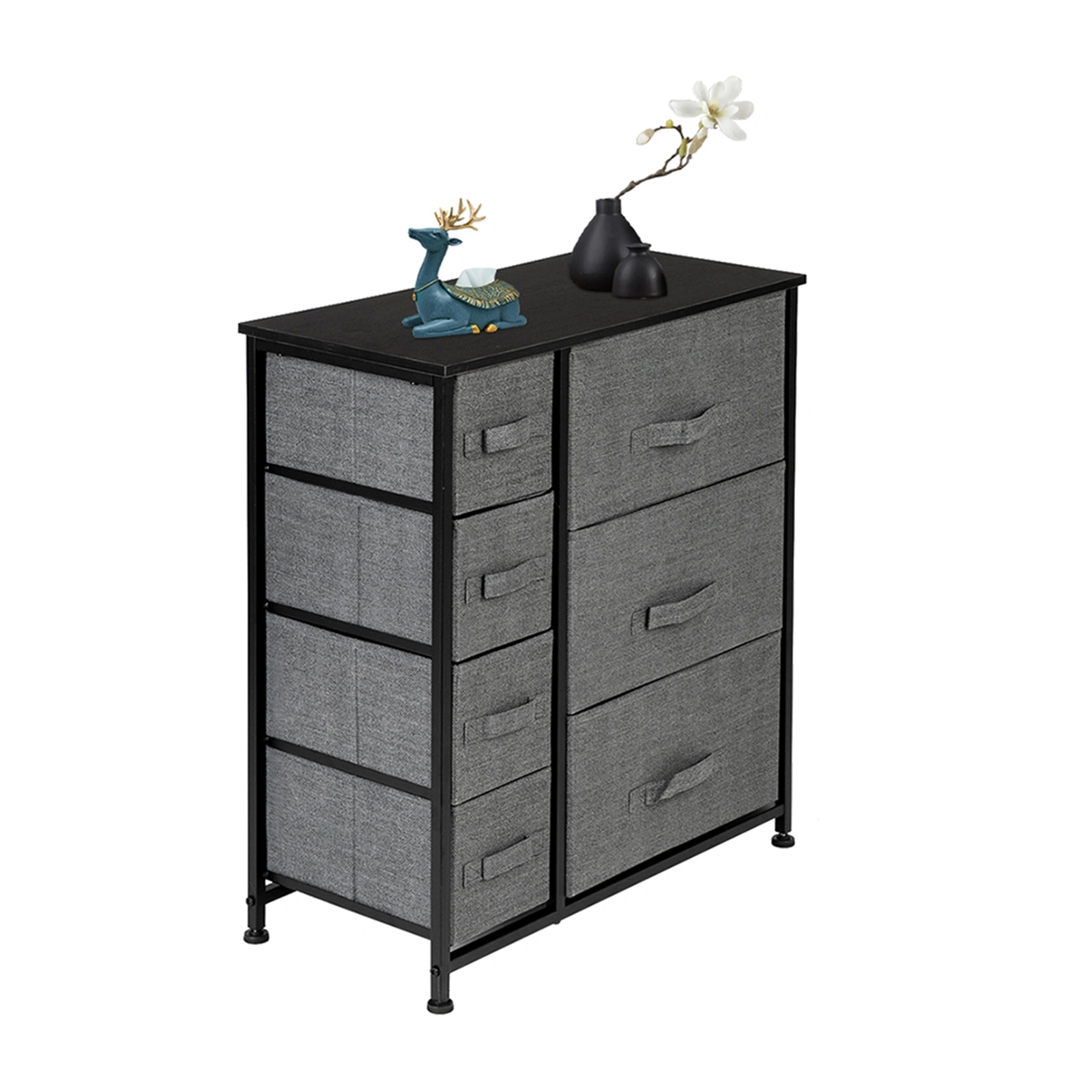 7-Drawer Storage Tower Dresser, Furniture Organizer Unit with Steel Frame & Wood Top, Easy Pull Fabric Bins for Bedroom, Hallway, Closet, Office, Grey view 2