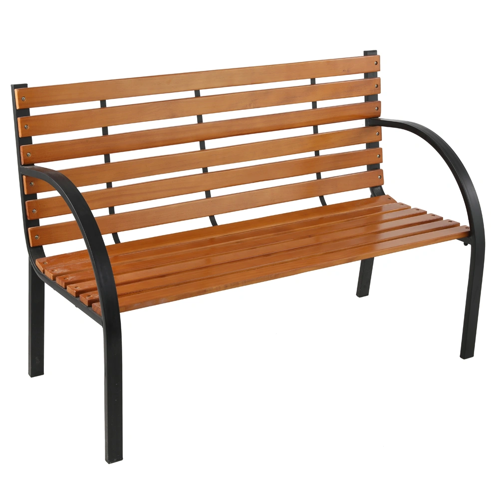 48" Outdoor Patio Garden Bench with Hardwood Slatted Seat & Steel Frame, Park Yard Seating