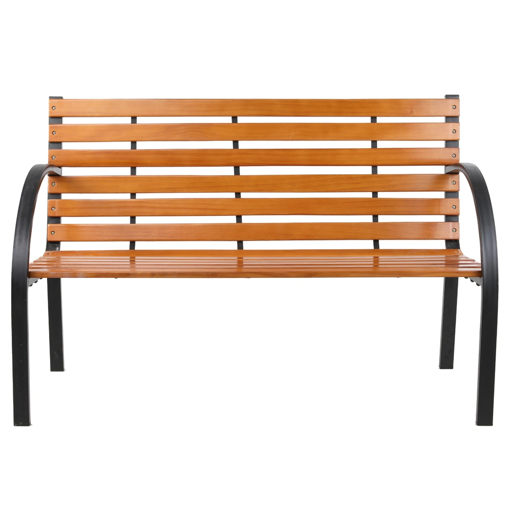48" Outdoor Patio Garden Bench with Hardwood Slatted Seat & Steel Frame, Park Yard Seating view 2