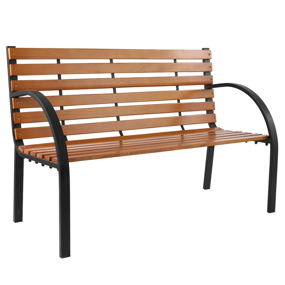 48" Outdoor Patio Garden Bench with Hardwood Slatted Seat & Steel Frame, Park Yard Seating view 3