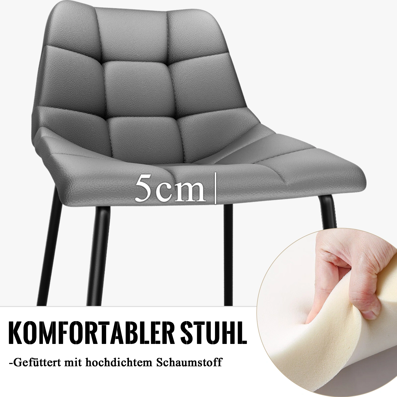 Modern Esszimmerstühle 8er Set, Kunstleder mit Hoher Rückenlehne, Gepolsterte Esstischstühle mit Metallfüßen, für Küche Wohnzimmer view 3