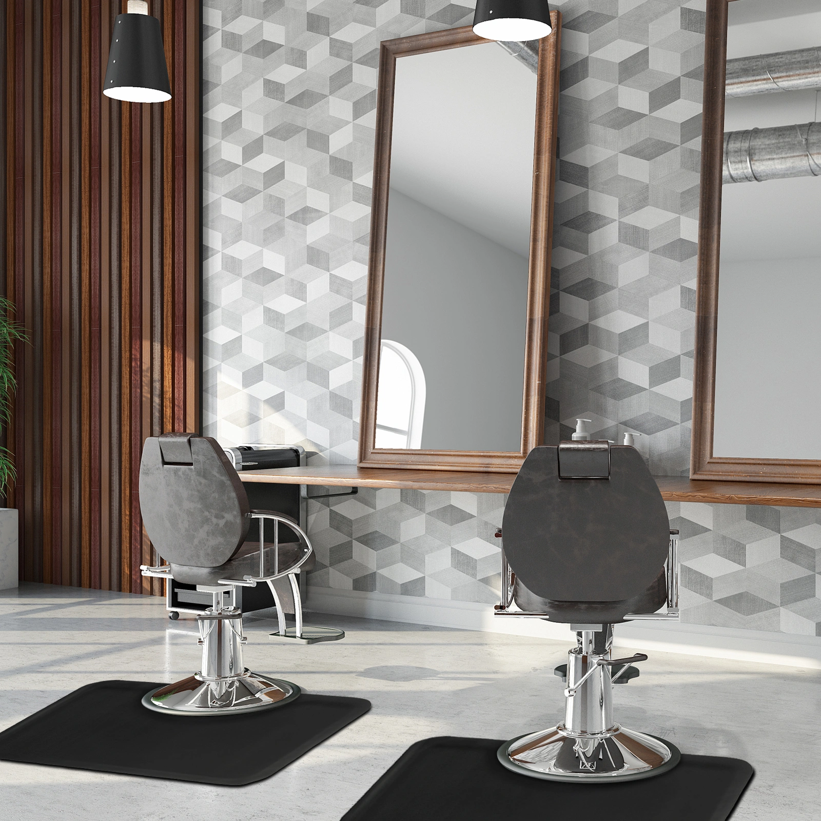3′x 4.5′x 1/2" Beauty Salon Square Anti-fatigue Salon Mat (Square Outside And Round Inside) Black view 12