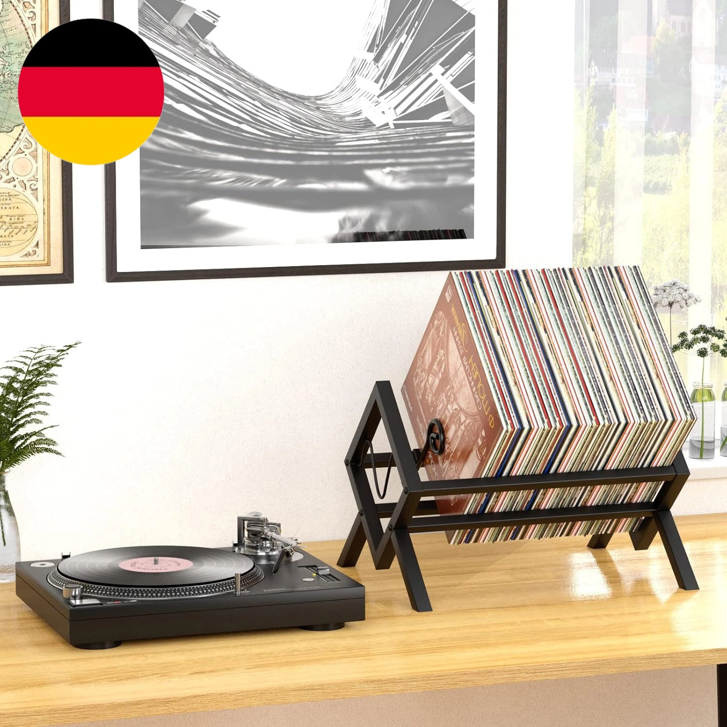 Vinyl Record Storage Rack Metal LP Record Holder 80-100 LPs Shelf Organizer view 2