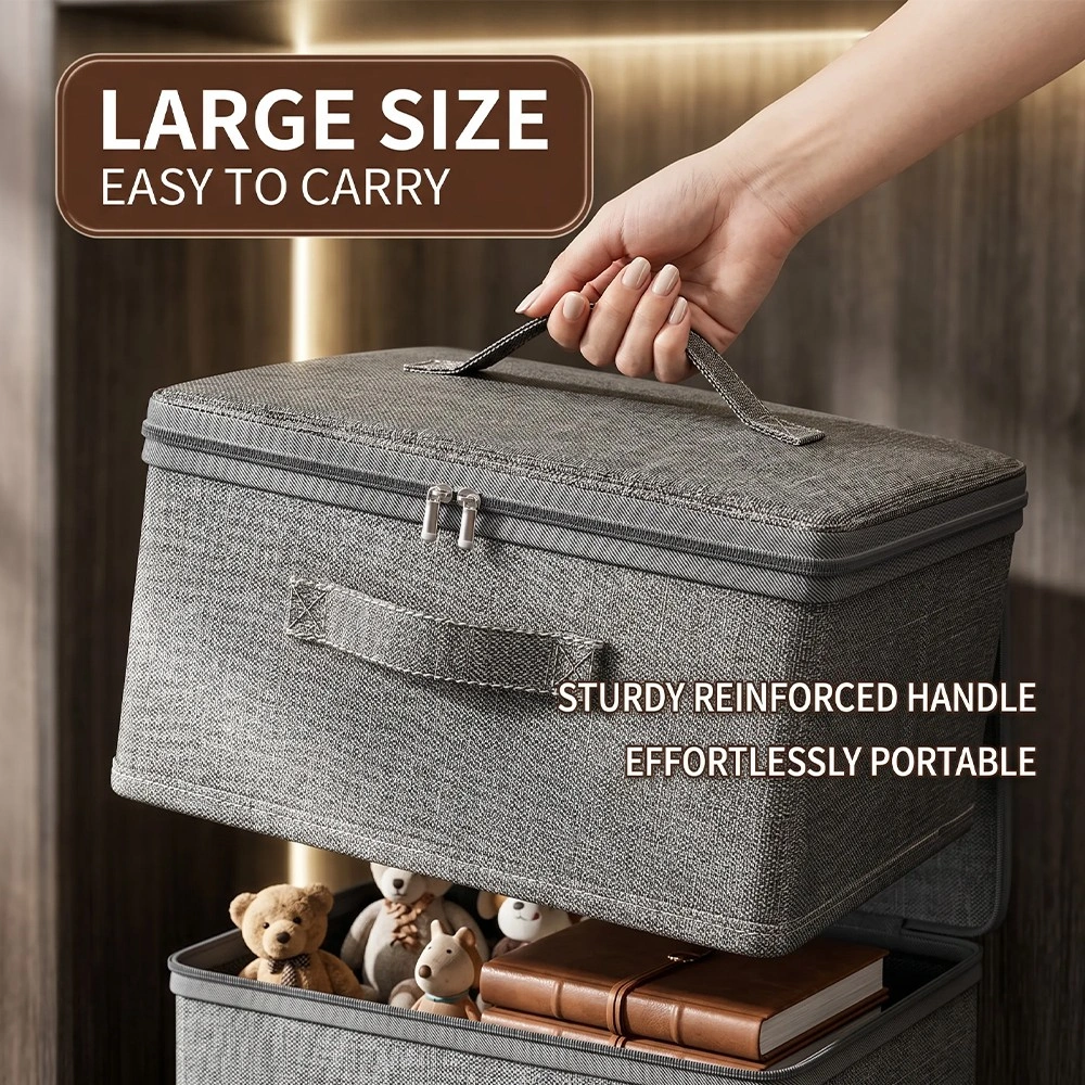 6 Pack Foldable Storage Boxes with Lid, Thick Fabric Wardrobe Organizer Bins Steel Frame view 4