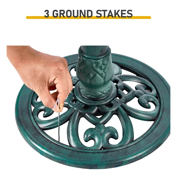 50*50*86cm Dark Green Resin Bird Bath With Lotus Edge & Feeder Tray view 4