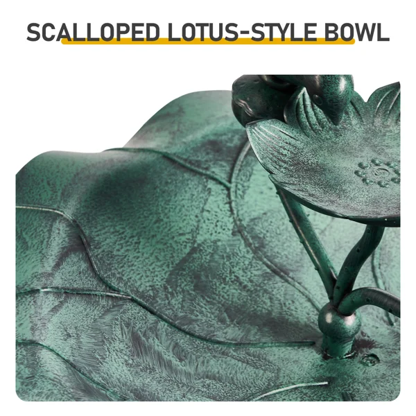 50*50*86cm Dark Green Resin Bird Bath With Lotus Edge & Feeder Tray view 6