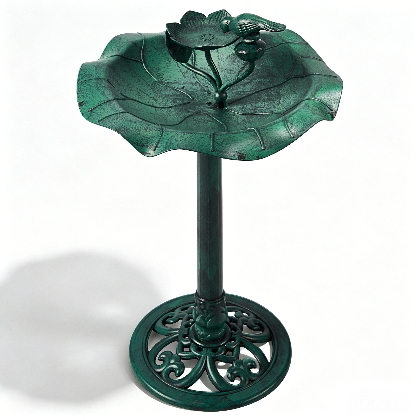 50*50*86cm Dark Green Resin Bird Bath With Lotus Edge & Feeder Tray view 10