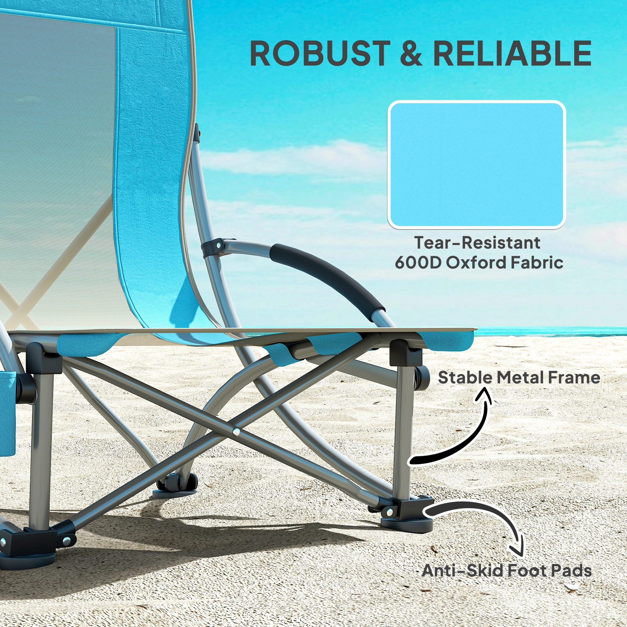 Portable Folding Lounge Chair, Beach Chair with Adjustable Backrest, Lightweight Reclining Camping Chair for Outdoor Garden view 3