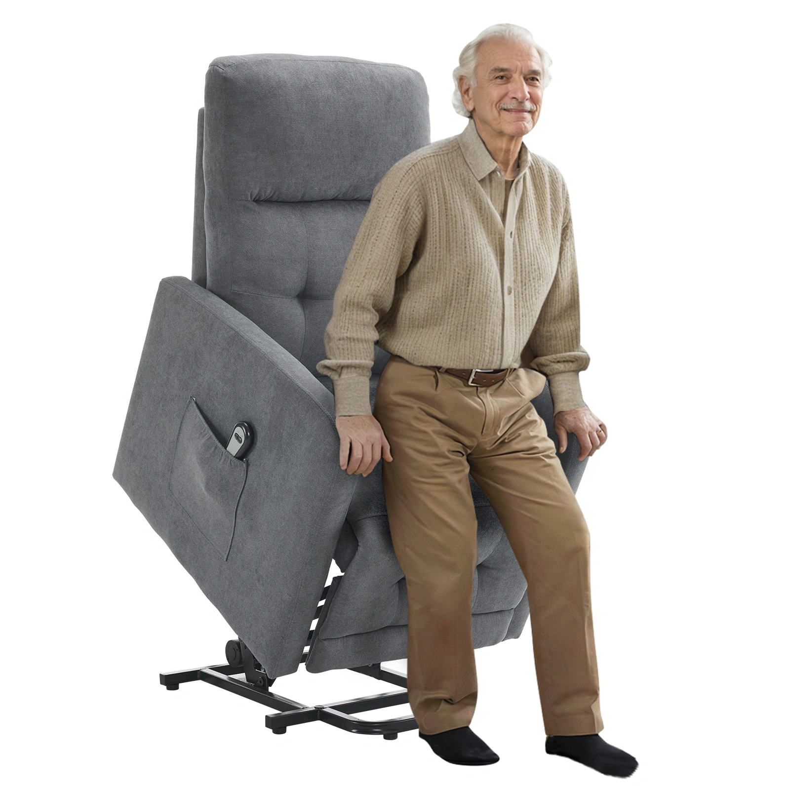 Electric Riser Recliner Chair for Elderly, Dark Grey Fabric Lift Chair, 120kg Capacity, Adjustable Recline Armchair with Side Pocket, Indoor Functional Chair for Living Room view 3