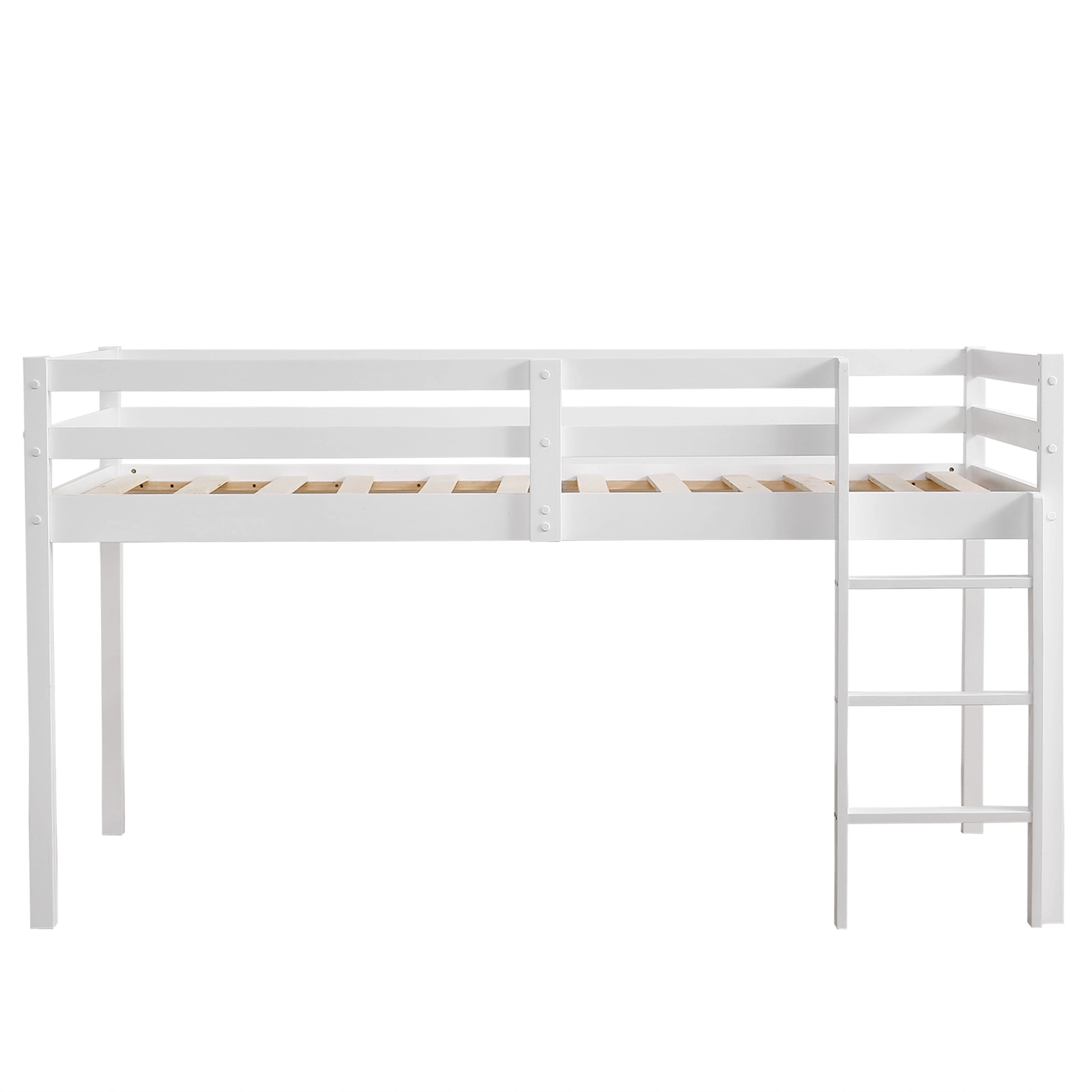 Elevated Cross Bracing Straight Ladder Twin Pine Wooden Bed White view 3