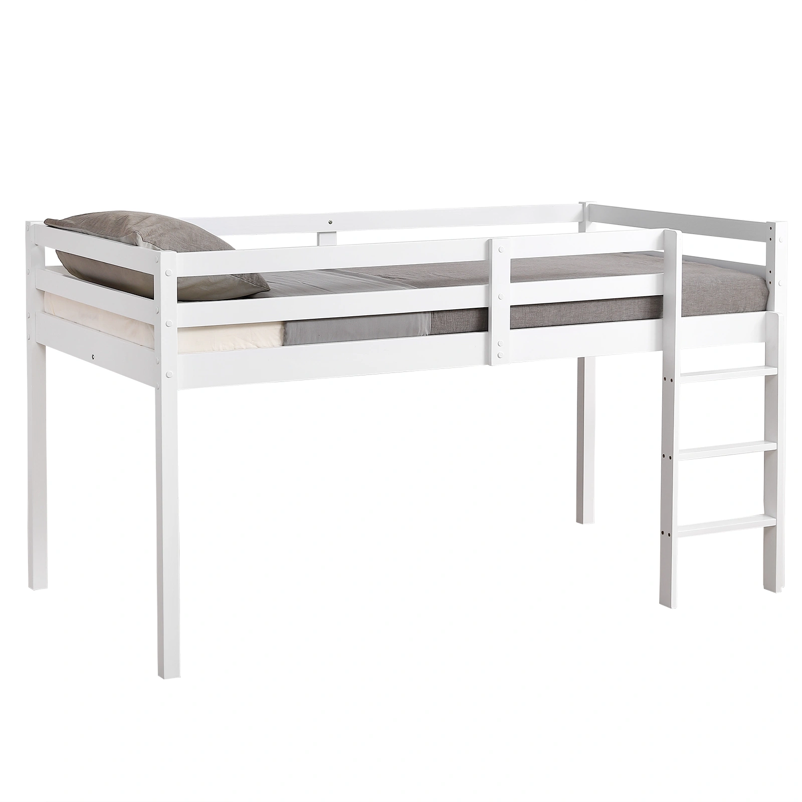 Elevated Cross Bracing Straight Ladder Twin Pine Wooden Bed White view 8
