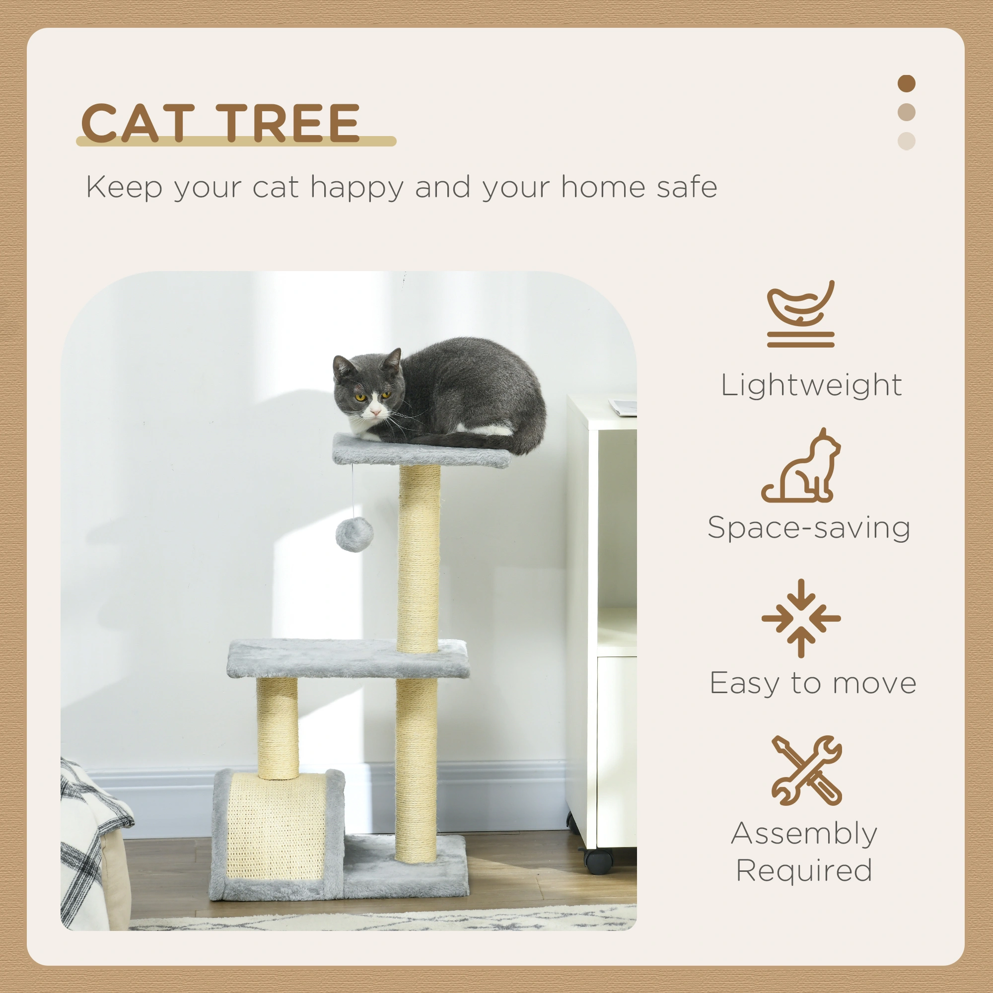 72" Tall Cat Tree Tower with Multiple Platforms, Cozy Condo House & Hanging Ball for Indoor Cats