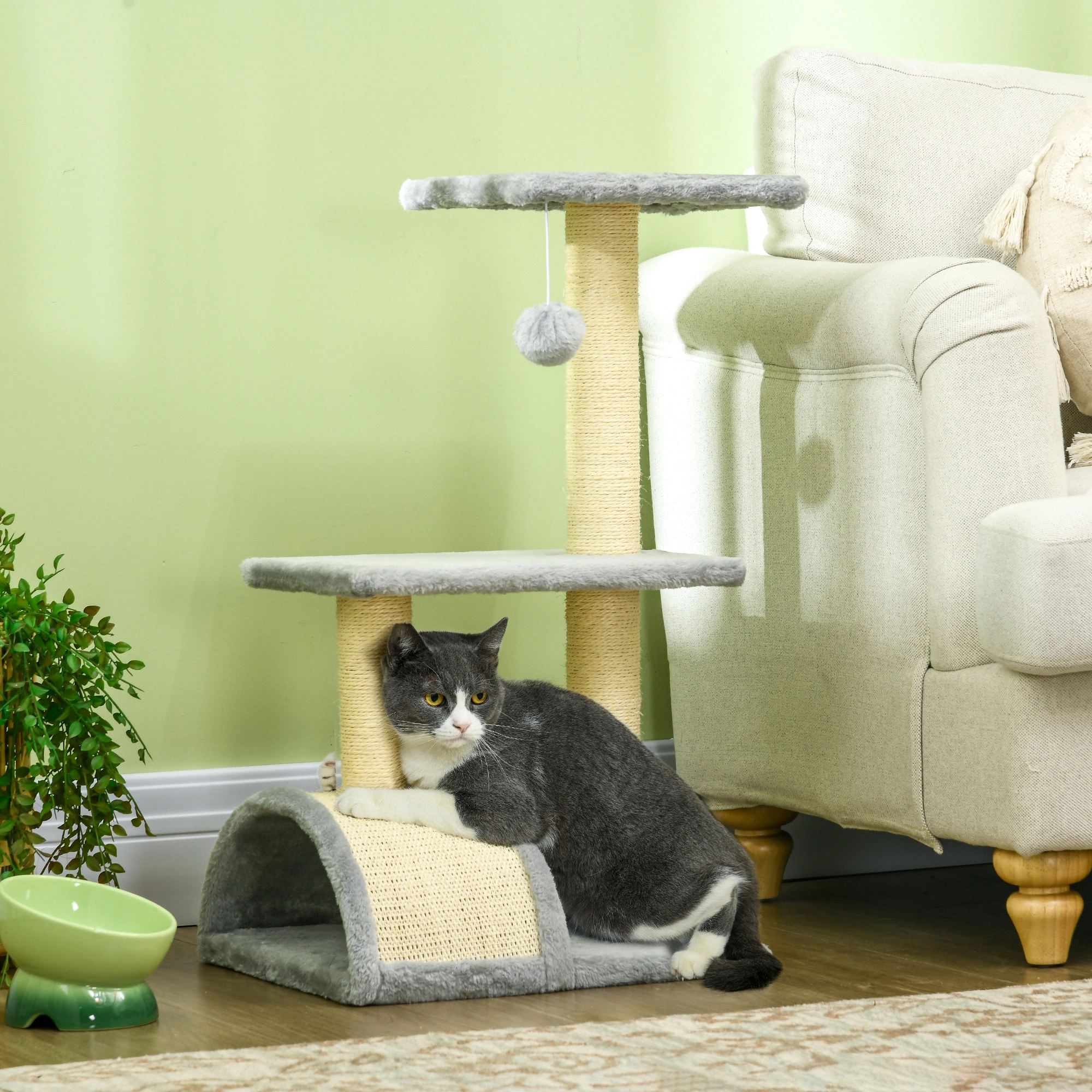72" Tall Cat Tree Tower with Multiple Platforms, Cozy Condo House & Hanging Ball for Indoor Cats view 2