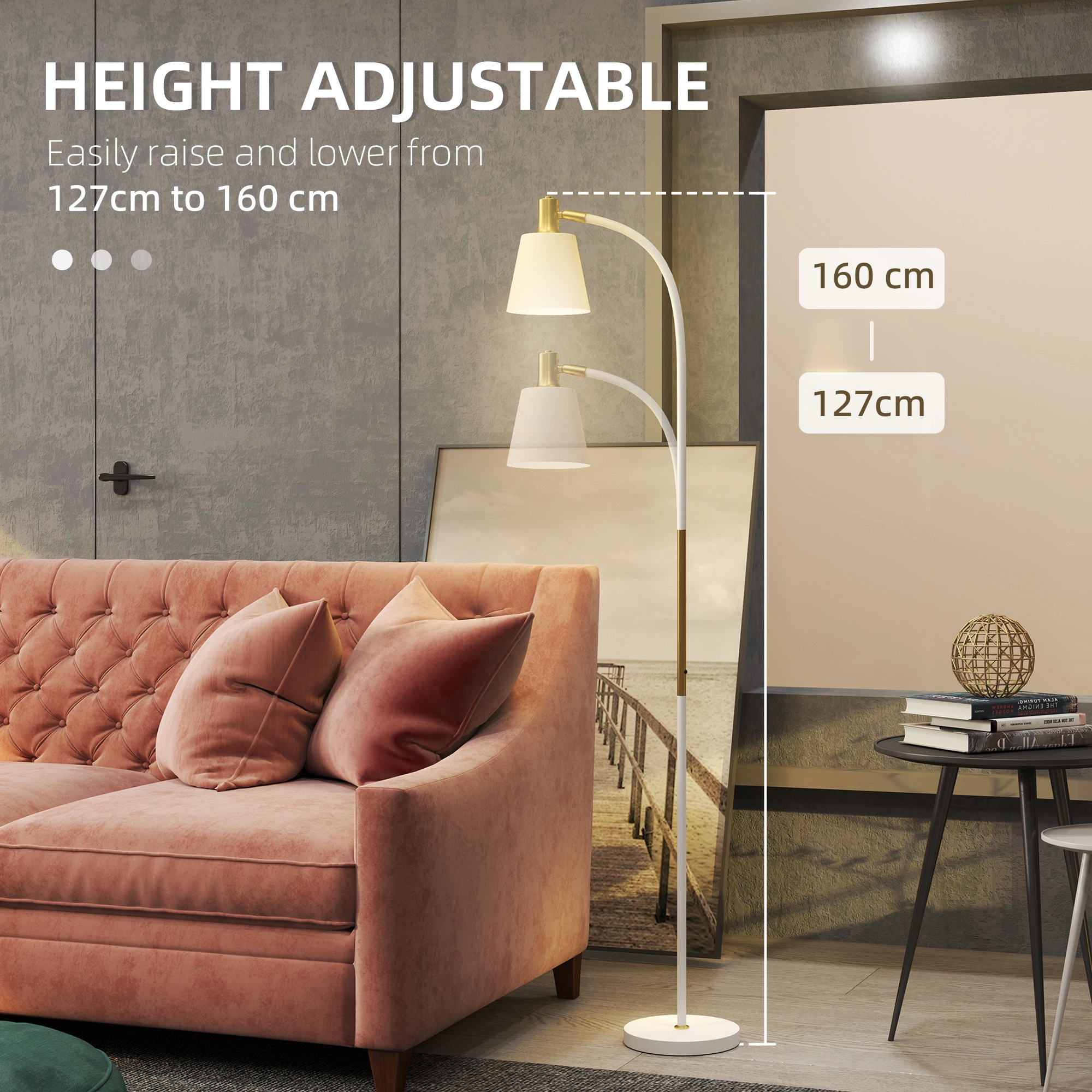 Adjustable Height Floor Lamp with LED Bulb, 60 Inch Standing Light, Read & Bedroom, Minimalist Metal view 4