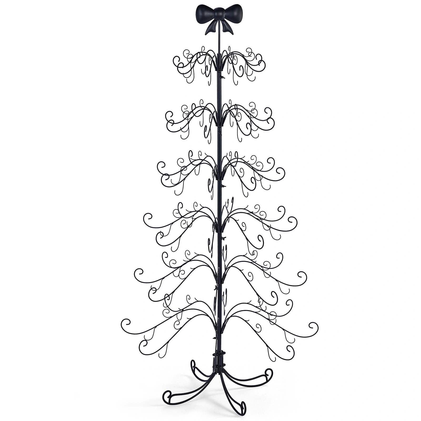 6ft Black PVC Metal Artificial Christmas Tree with Bow Topper, No Extra Ornaments, Daily Decor Tree