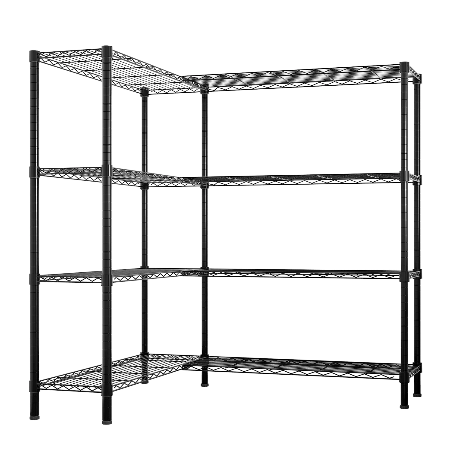 Commercial 4-Tier Display Rack, Double Row Adjustable Layer Spacing, Iron Powder Coated Black, 147x35x150cm w/ Adjustable Feet view 2