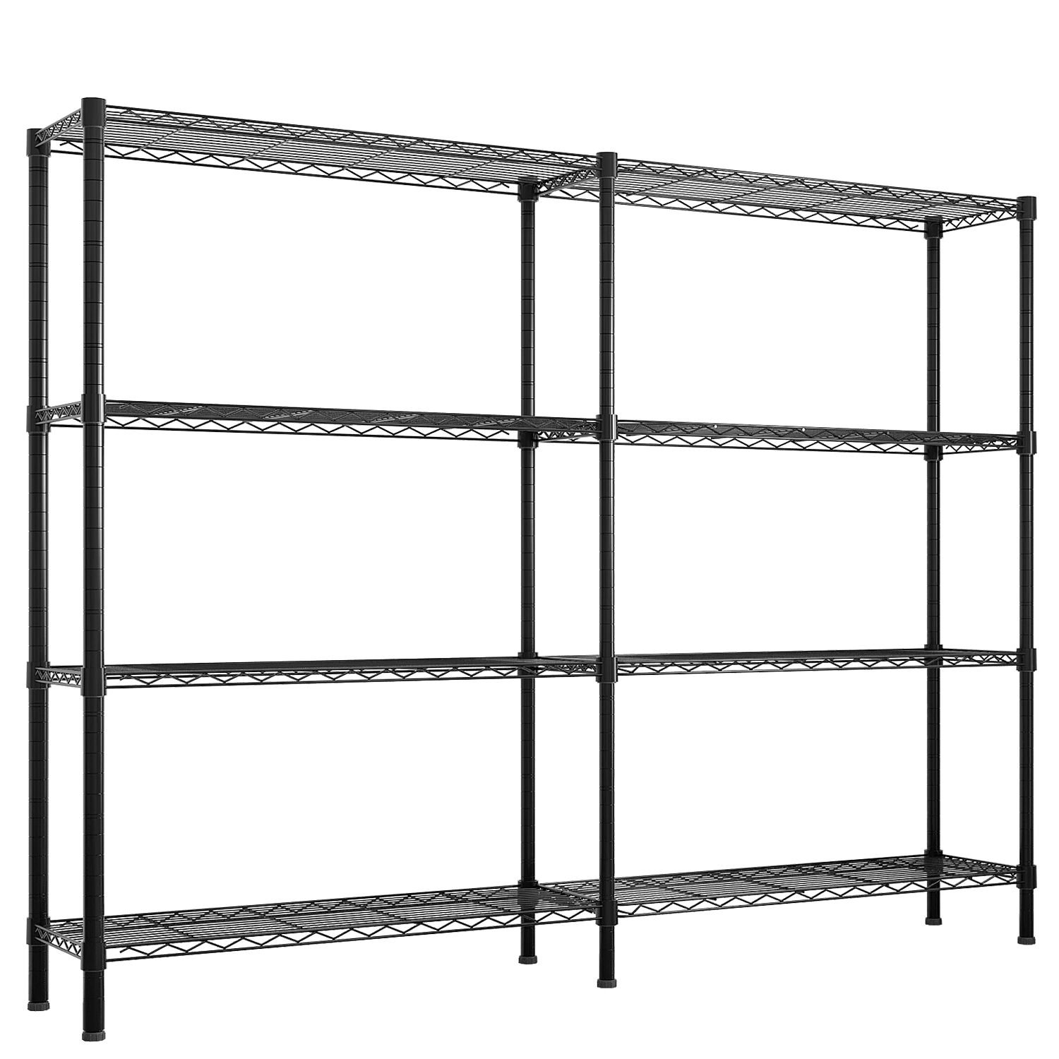 Commercial 4-Tier Display Rack, Double Row Adjustable Layer Spacing, Iron Powder Coated Black, 147x35x150cm w/ Adjustable Feet view 3