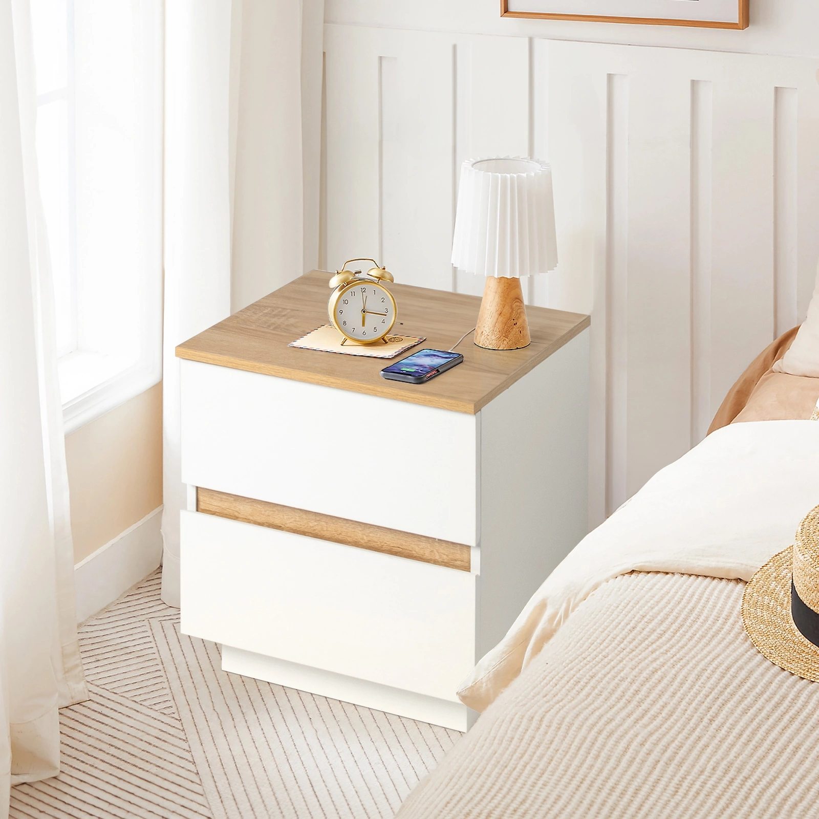 2 PCS White Night Stand with 2 Drawers, Modern Bedside Table, Compact Bedroom Storage view 2