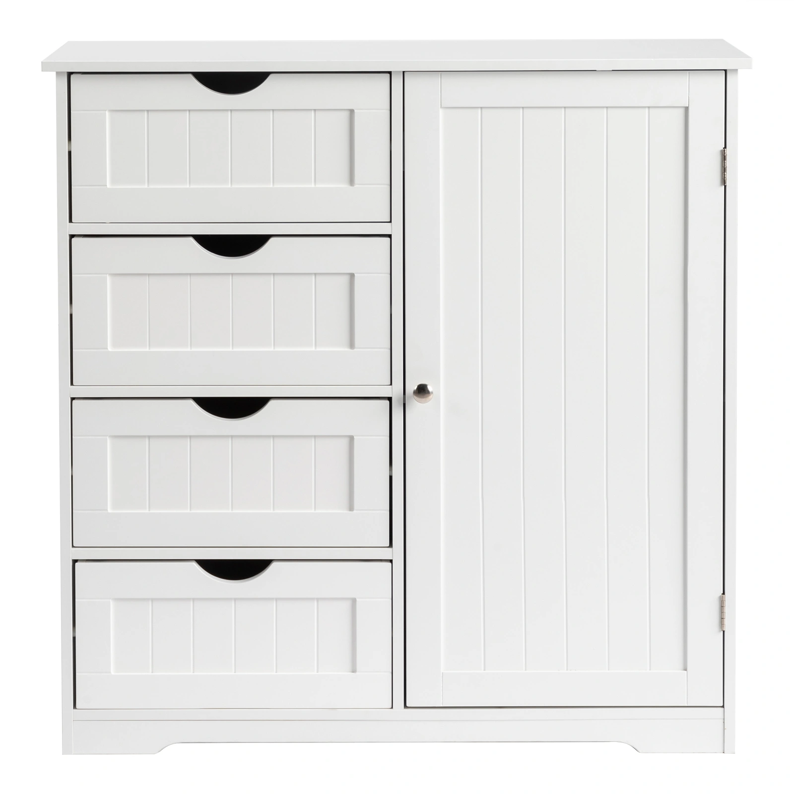 White MDF with paint finish + melamine veneer on particleboard, vertical stripes, 80*30*80cm, 4 drawers, 1 door, bathroom vanity
