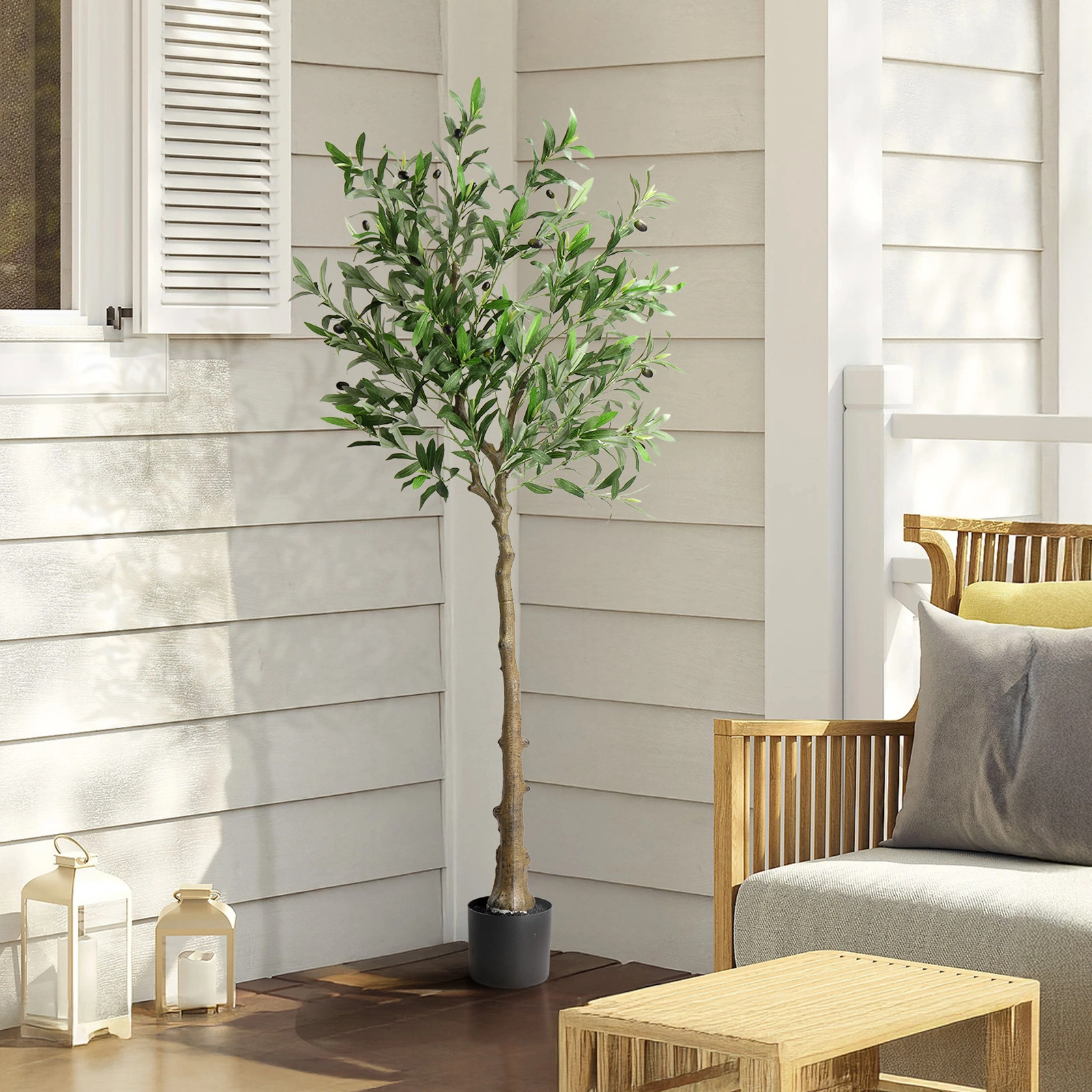 150cm Artificial Olive Tree with Silk Leaves, 650 Leaves & 26 Fruits, PVC Decorative Olive Tree for Home Garden