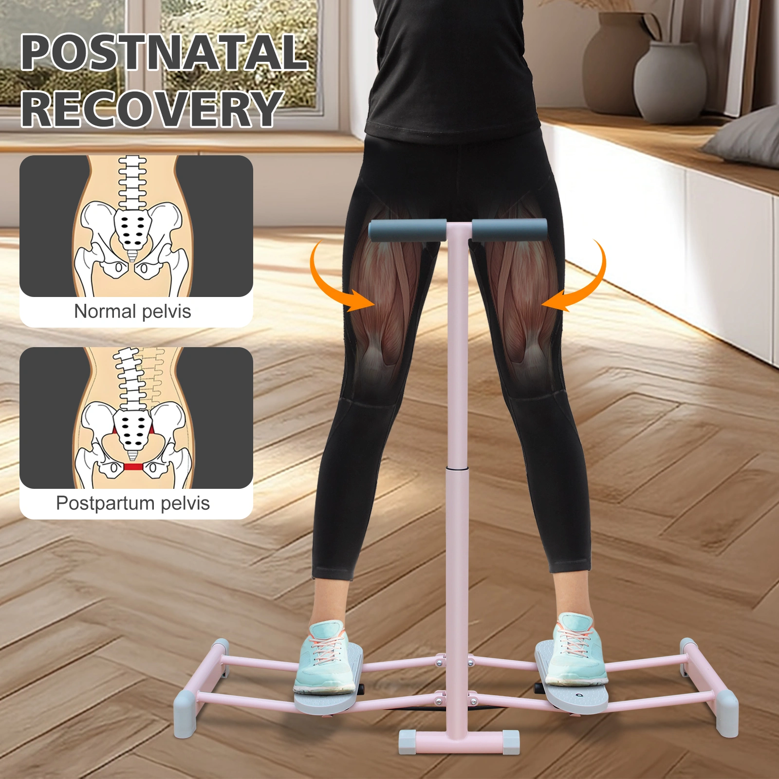 Foldable Ski Machine Simulator, 4-Level Adjustable Fitness Trainer with Non-Slip Pedal & Armrests, Pelvic Floor Exercise Equipment for Home