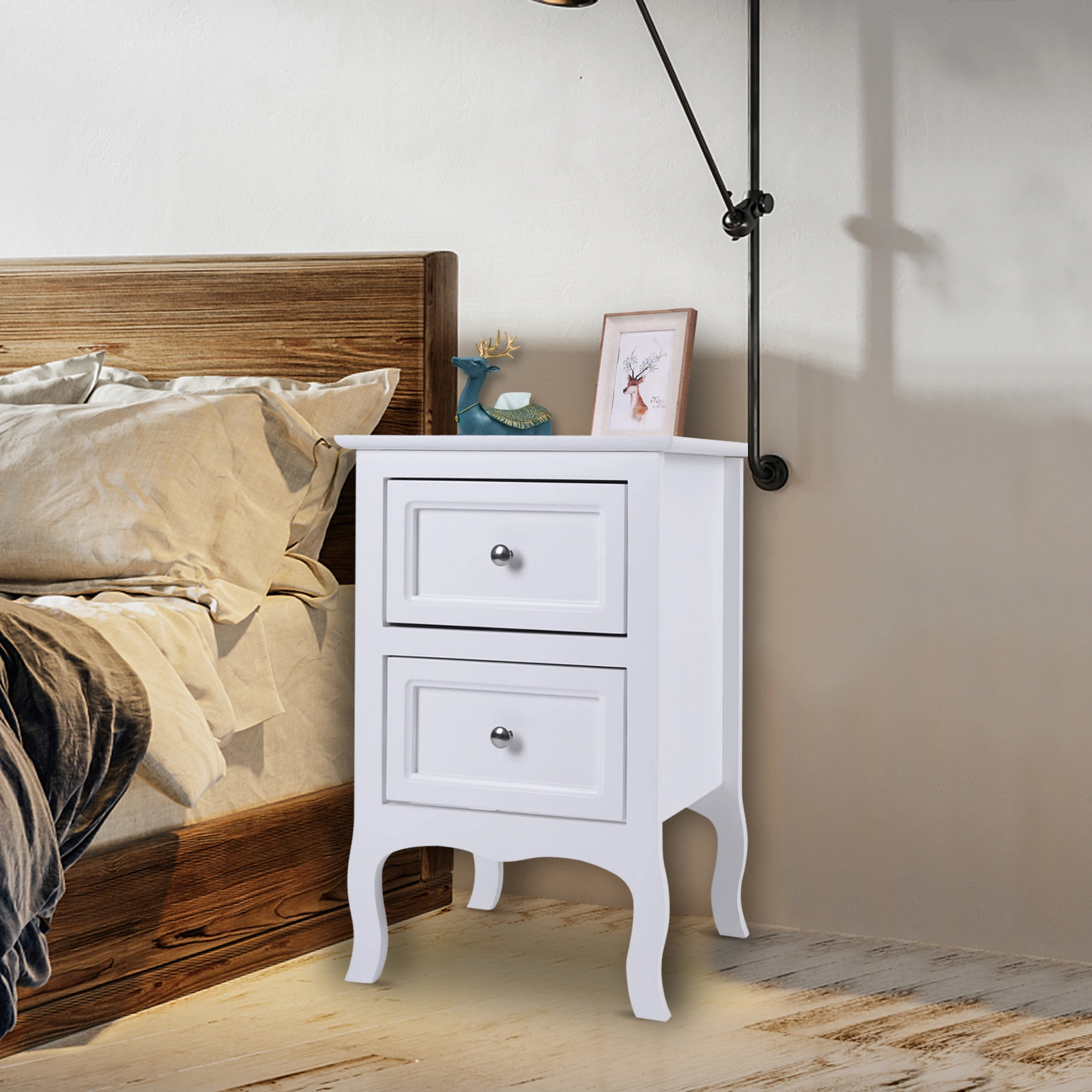 2pcs Country Style Two-Tier Night Tables, Large Size, White Finish view 3