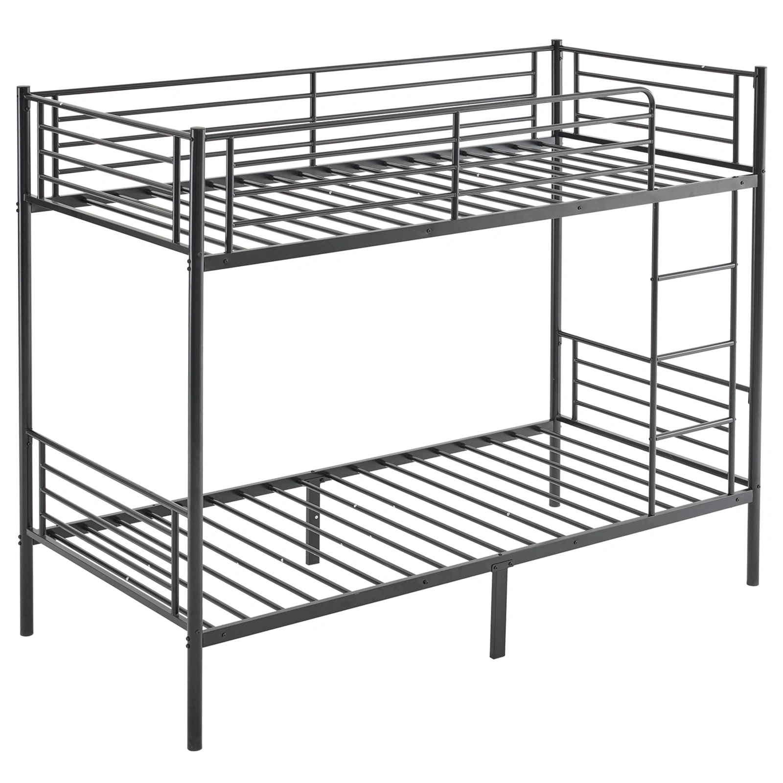 Twin Over Twin Bunk Bed, Heavy Duty Metal Loft Bed with Ladder & Full-Length Guard Rails & Storage Shelf, Black, for Kids Teens Adults
