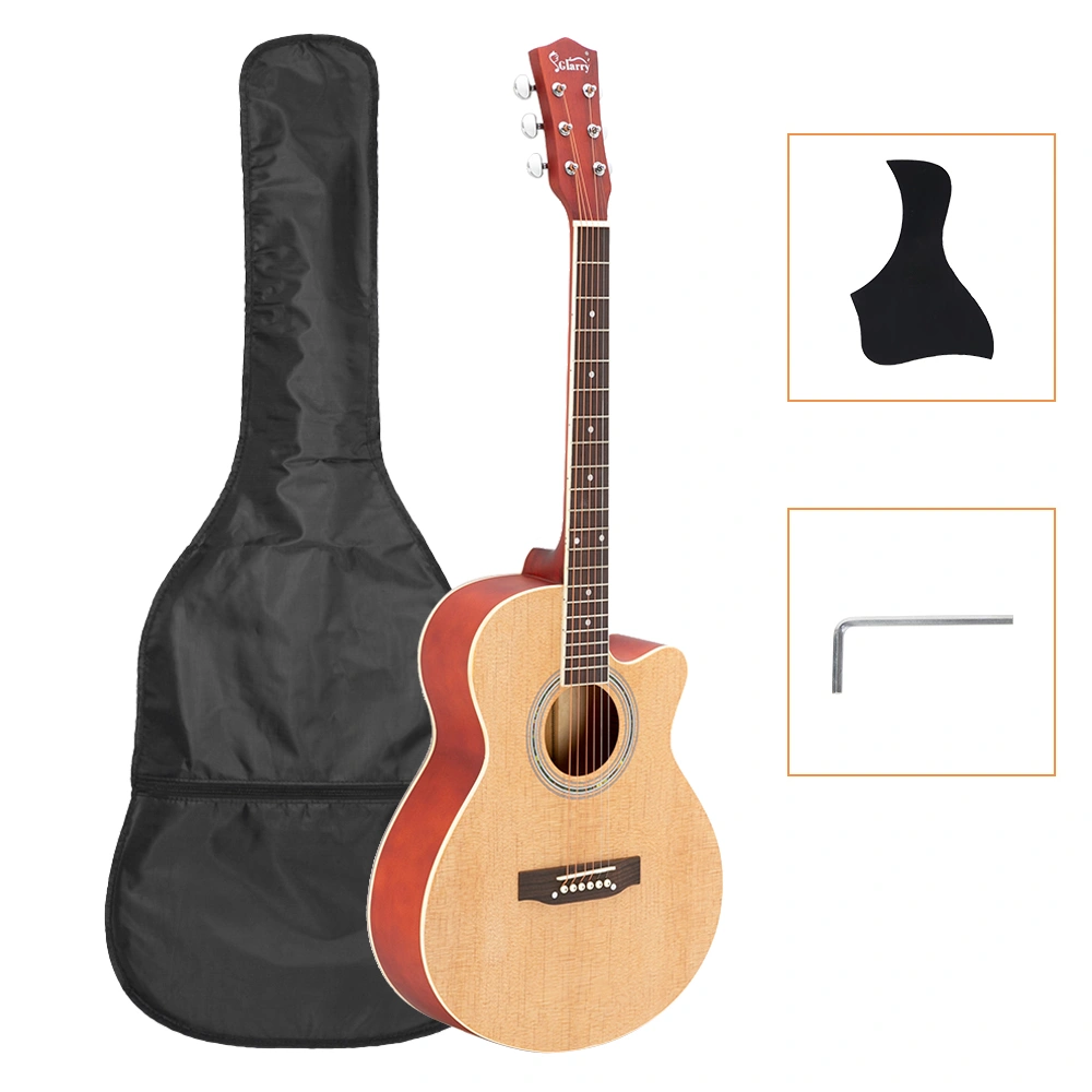 GT501 40 Inch Spruce Front Cutaway Folk Acoustic Guitar Bundle with Bag Fretboard Board Wrench Tool Burlywood
