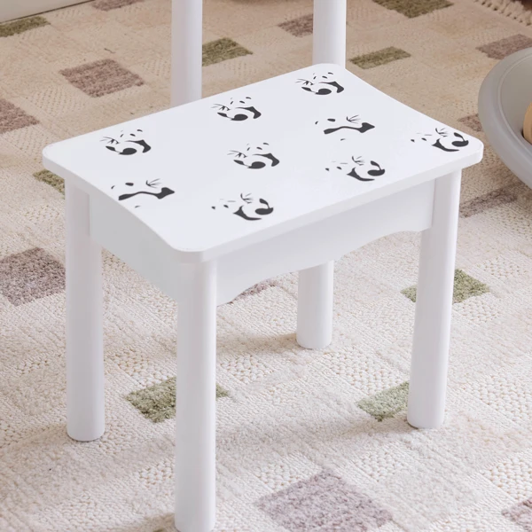 Black and white panda MDF painted finish, solid wood legs, 1-drawer children's dressing table set, LED three-color backlit touch switch view 6