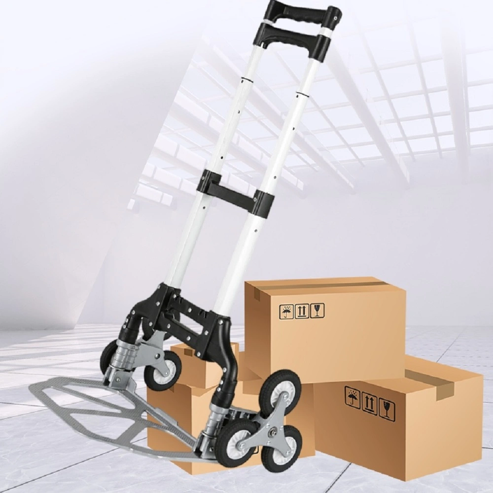 Foldable Aluminum Stair Climbing Hand Truck - 6-Wheel Trolley 75KG Load Portable Cargo Moving Dolly for Home Use view 4