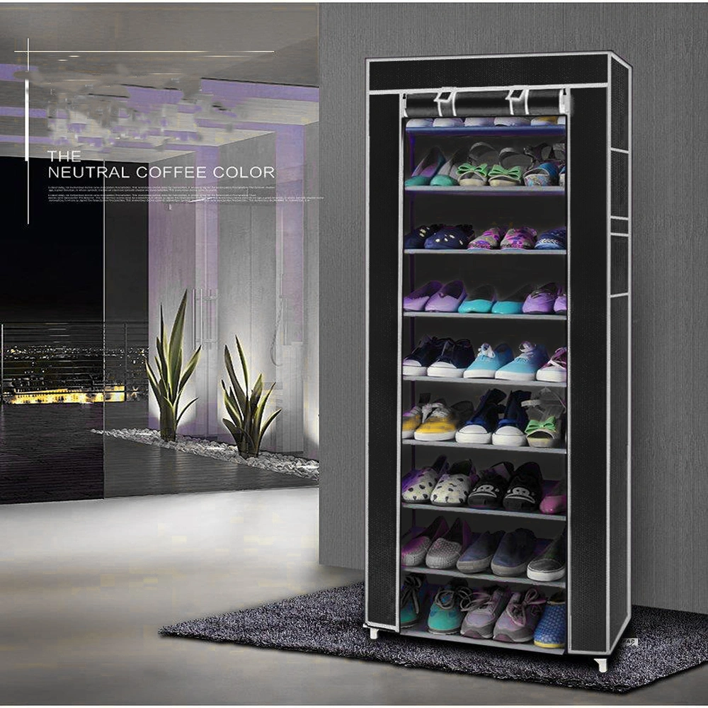 10-Tier Non-Woven Fabric Shoe Rack, 9-Cubby Shoe Organizer Storage Cabinet for Entryway, Closet, Hallway - Black