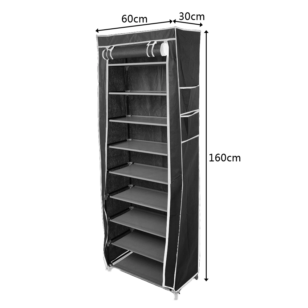 10-Tier Non-Woven Fabric Shoe Rack, 9-Cubby Shoe Organizer Storage Cabinet for Entryway, Closet, Hallway - Black view 2