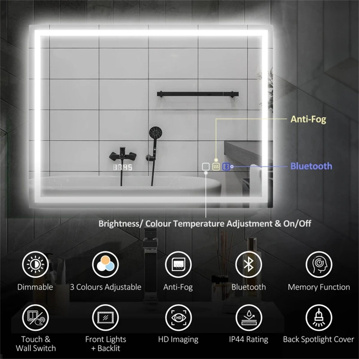 Wall Mounted Bathroom Mirror Frameless Anti Fog Decorative Mirror for Bathroom