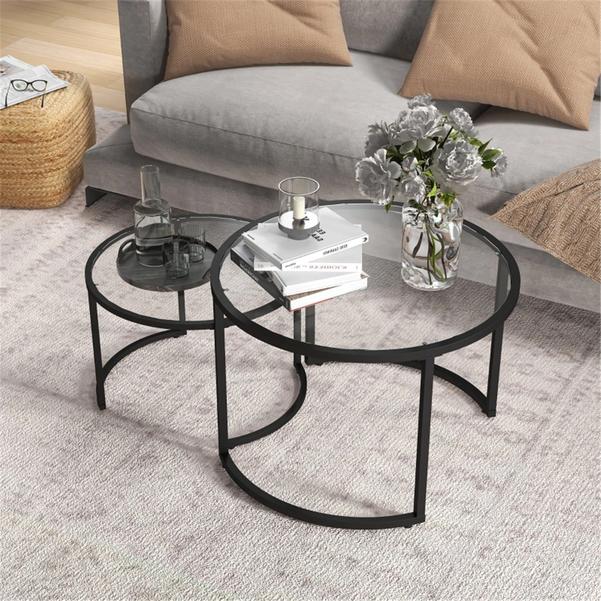 Modern Coffee Table Bar Table 2-in-1 Multi-Functional Living Room Side Table Home Decor Black Metal Frame