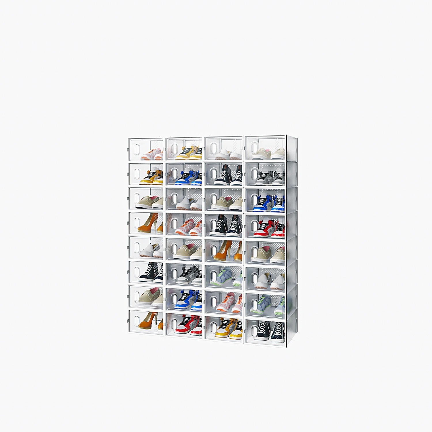 32Pcs White Shoe Boxes, 33x23x14cm Plastic Mesh Storage Containers, Freely Combinable Stackable view 2