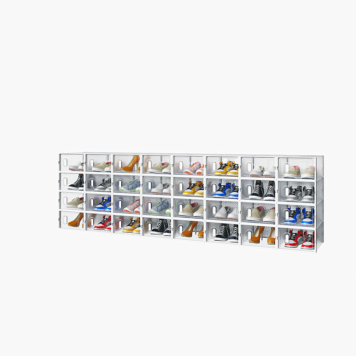 32Pcs White Shoe Boxes, 33x23x14cm Plastic Mesh Storage Containers, Freely Combinable Stackable view 3