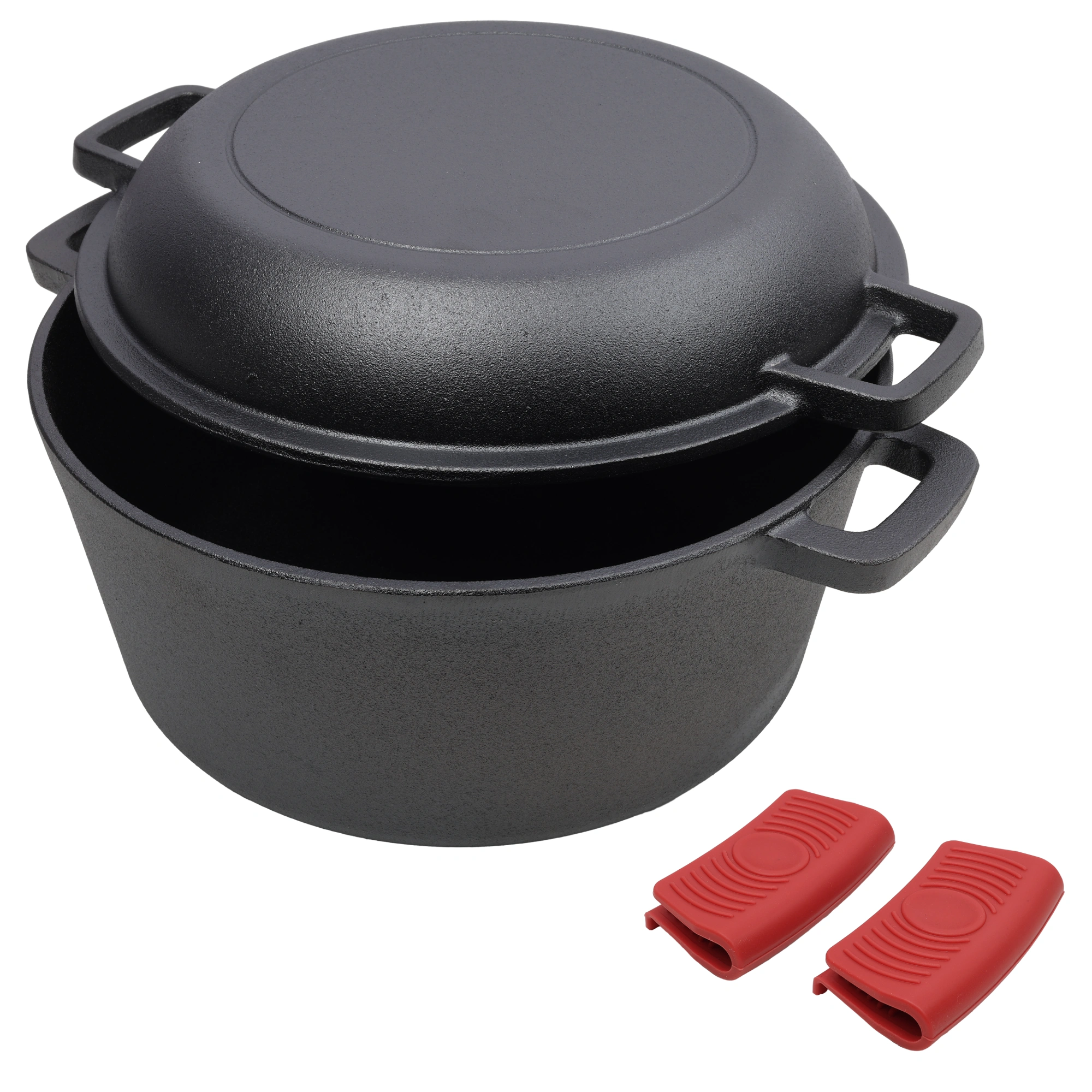 Pre-Seasoned Cast Iron Dutch Oven 5Qt - 2-in-1 Dual Handle Camping Pot with 2pcs Silicone Handles Covers, Outdoor Frying Pan for Campfire, BBQ, Fireplace, Grill Cooking & Baking view 12