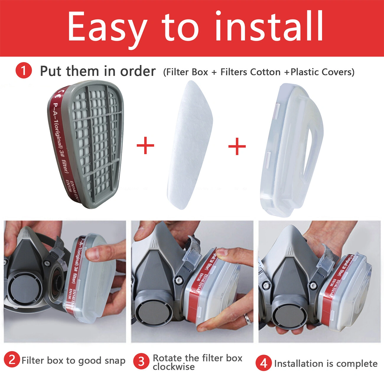 1 Pack 7in1 Half Face Mask, Two Filters Included - Facepiece (Not NIOSH approved) view 4