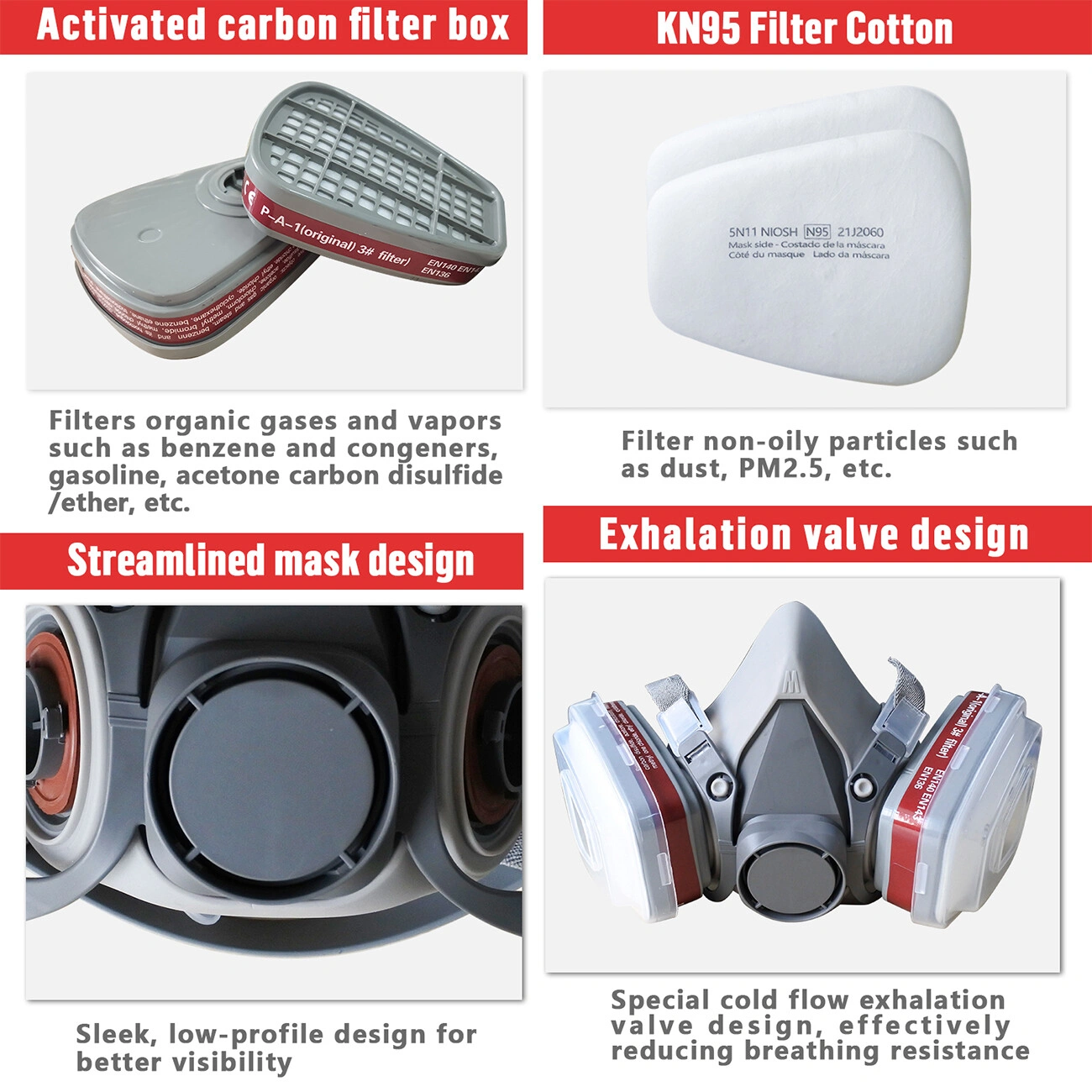 1 Pack 7in1 Half Face Mask, Two Filters Included - Facepiece (Not NIOSH approved) view 8