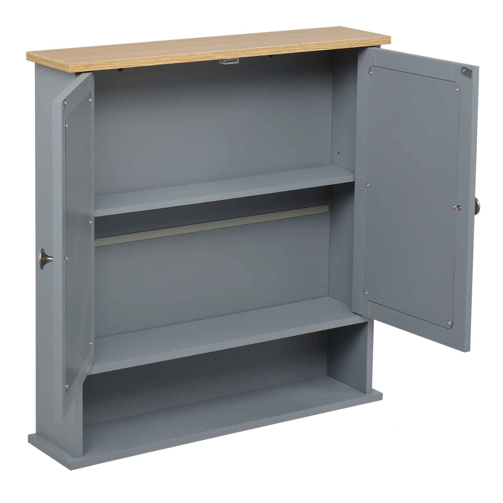 2 Mirror Door 1 Storage Layer MDF Spray Paint Bathroom Wall Cabinet Gray view 10