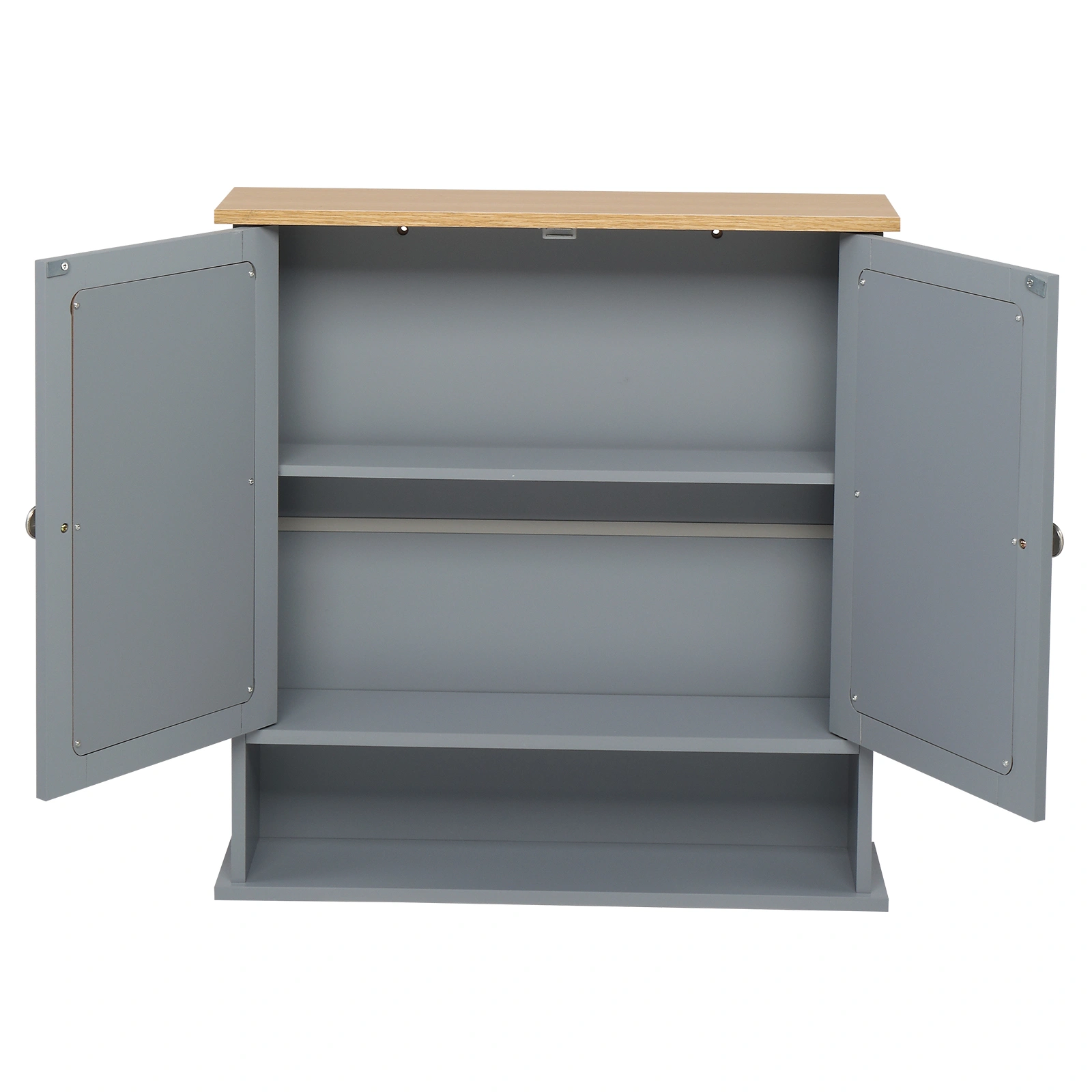 2 Mirror Door 1 Storage Layer MDF Spray Paint Bathroom Wall Cabinet Gray view 12