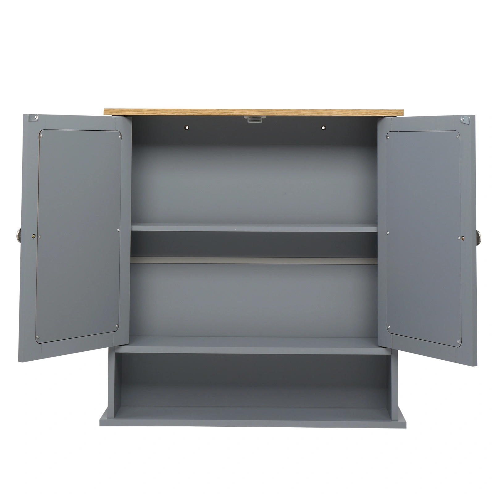 2 Mirror Door 1 Storage Layer MDF Spray Paint Bathroom Wall Cabinet Gray view 13