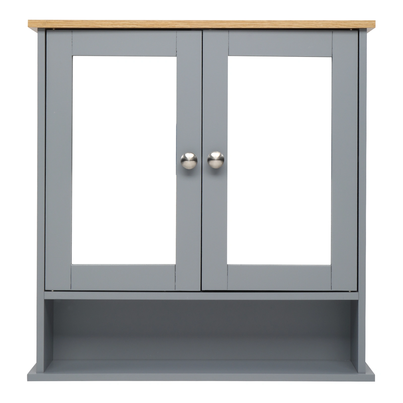 2 Mirror Door 1 Storage Layer MDF Spray Paint Bathroom Wall Cabinet Gray view 3