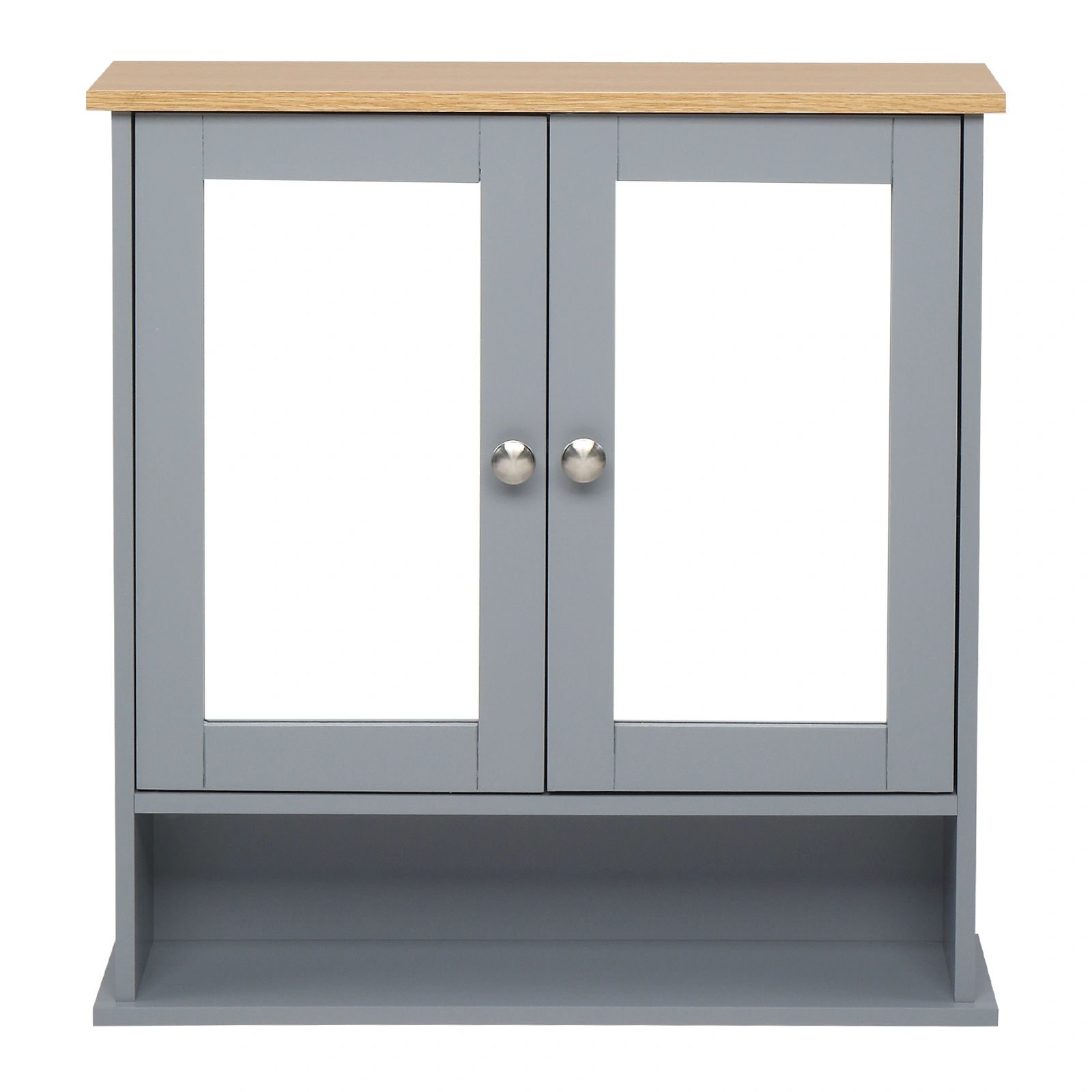 2 Mirror Door 1 Storage Layer MDF Spray Paint Bathroom Wall Cabinet Gray view 4