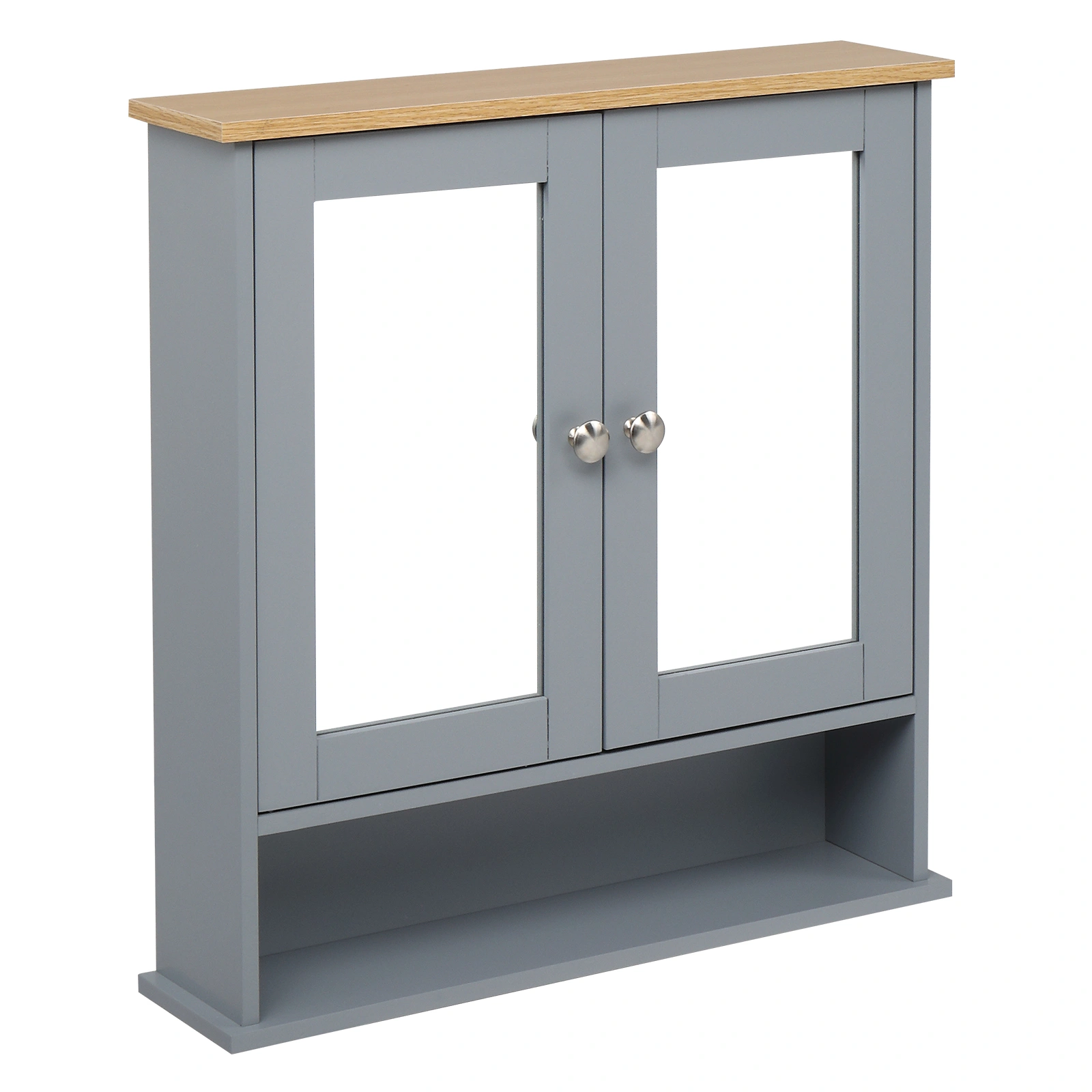 2 Mirror Door 1 Storage Layer MDF Spray Paint Bathroom Wall Cabinet Gray view 5