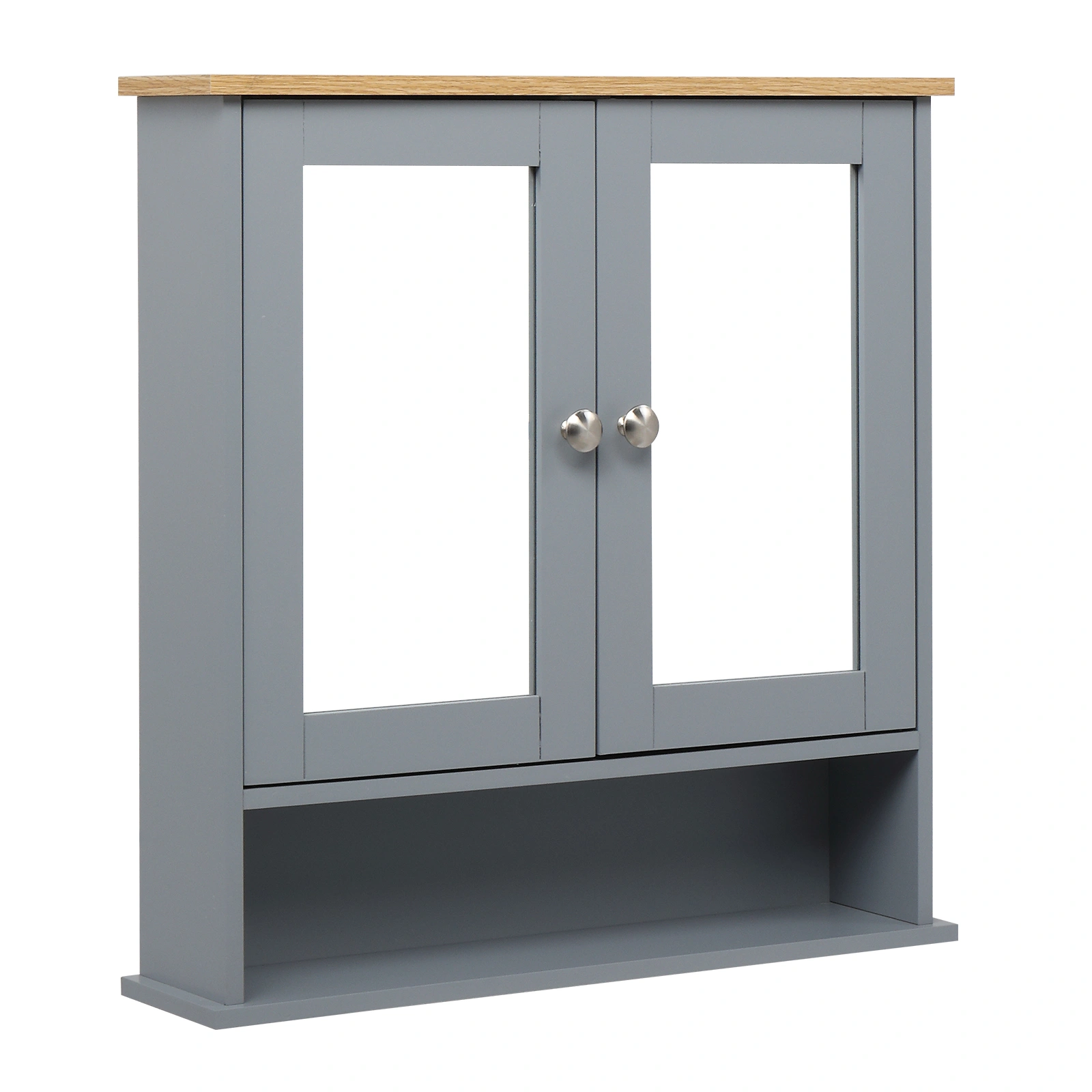 2 Mirror Door 1 Storage Layer MDF Spray Paint Bathroom Wall Cabinet Gray view 6