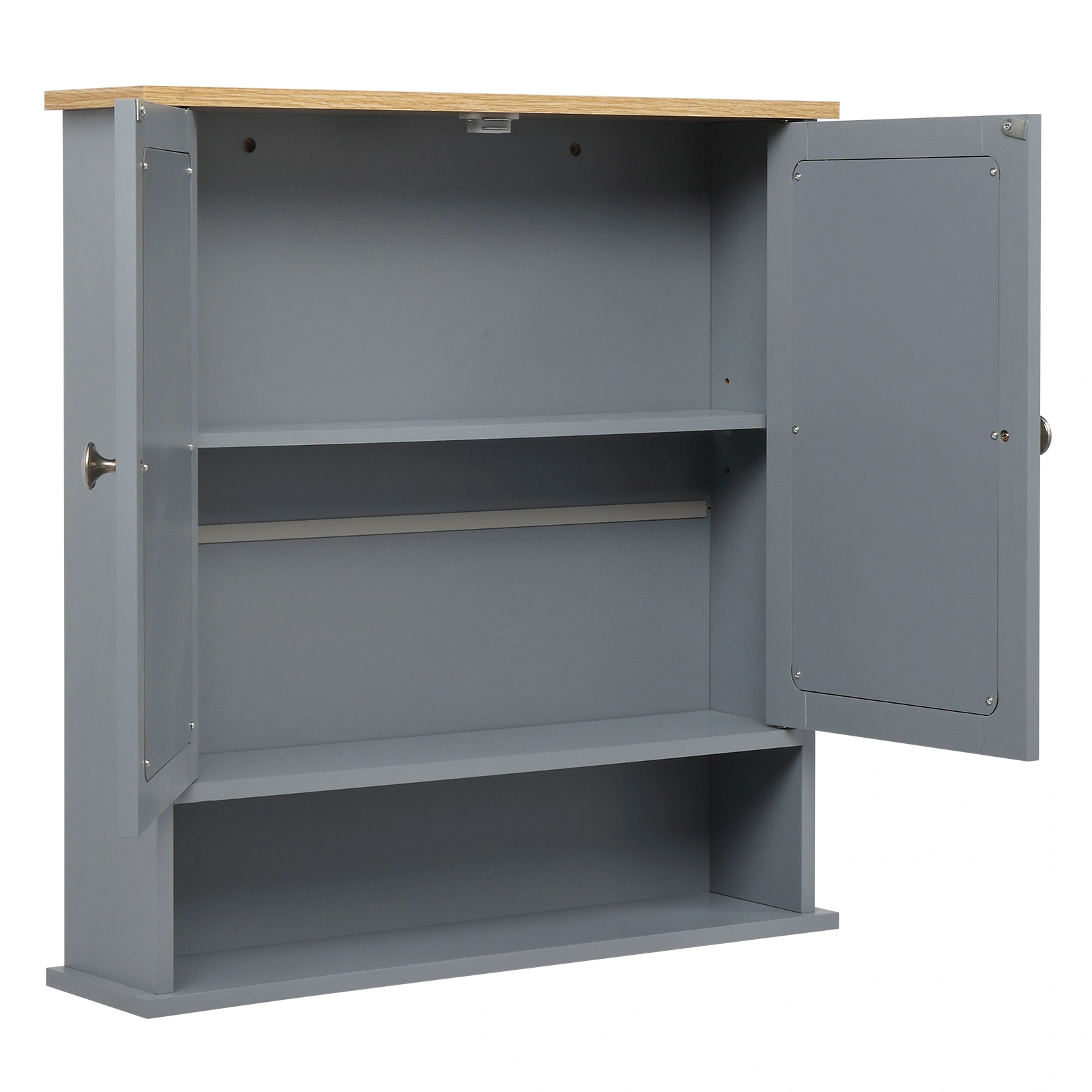 2 Mirror Door 1 Storage Layer MDF Spray Paint Bathroom Wall Cabinet Gray view 9