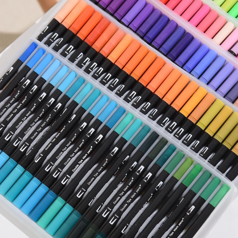 168 Colors Dual Tip Brush Markers Set, Black Barrel Watercolour Pens, Art Markers for Adult Colouring, Drawing, Sketching & Calligraphy with Carry Case view 3