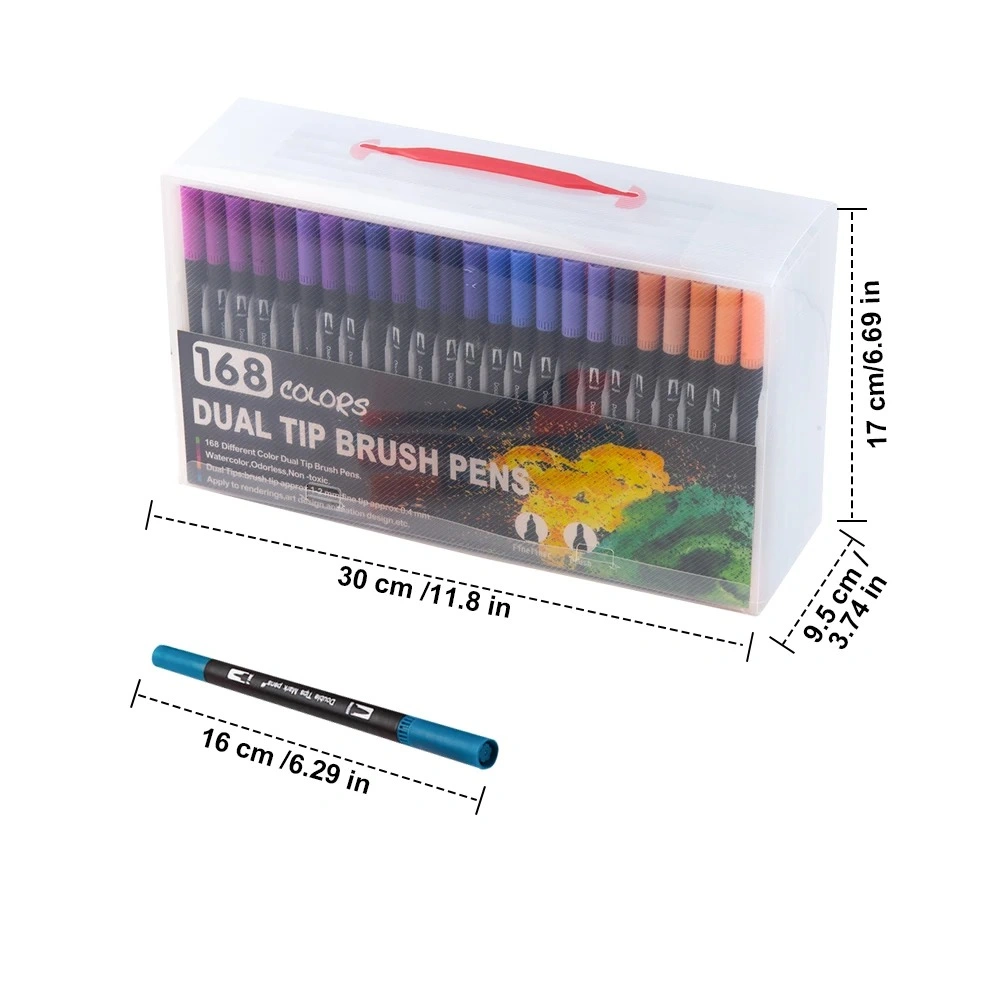 168 Colors Dual Tip Brush Markers Set, Black Barrel Watercolour Pens, Art Markers for Adult Colouring, Drawing, Sketching & Calligraphy with Carry Case view 5